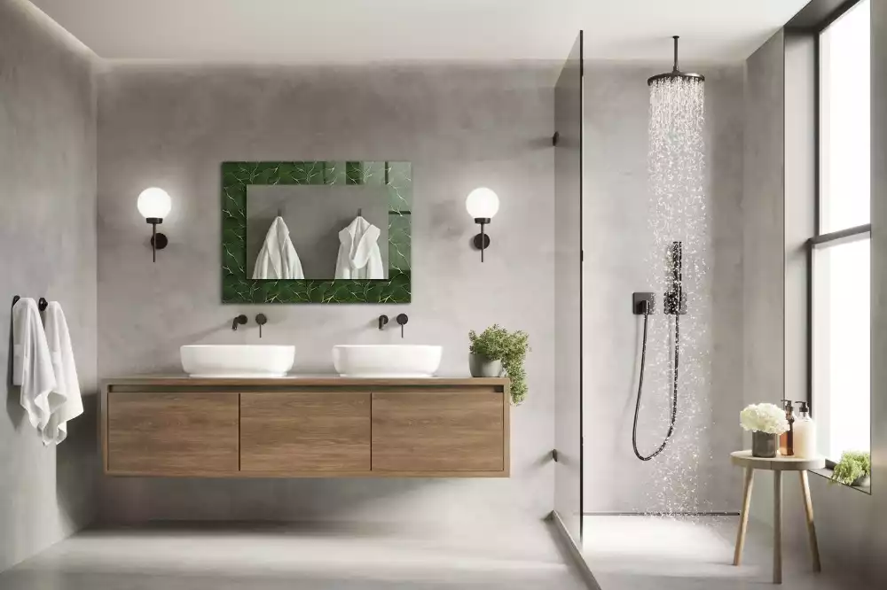 Miroir rectangulaire avec cadre imprimé motif feuilles vertes