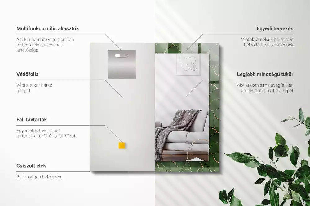 Miroir rectangulaire avec cadre imprimé motif feuilles vertes