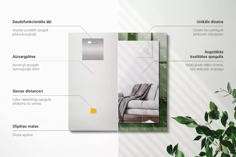 Miroir rectangulaire avec cadre imprimé motif feuilles vertes