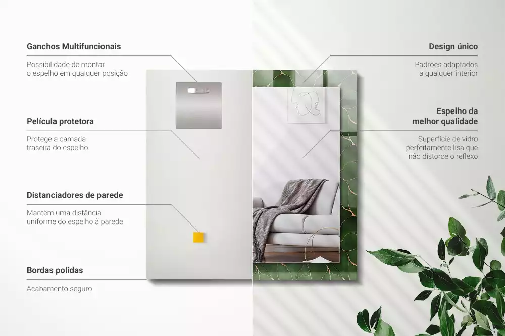 Miroir rectangulaire avec cadre imprimé motif feuilles vertes