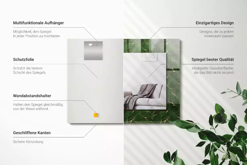 Miroir rectangulaire avec cadre imprimé motif feuilles vertes