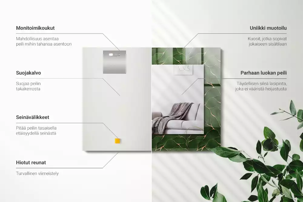 Miroir rectangulaire avec cadre imprimé motif feuilles vertes