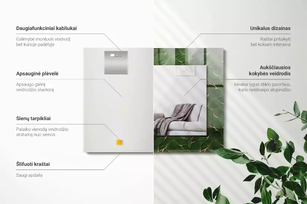Miroir rectangulaire avec cadre imprimé motif feuilles vertes