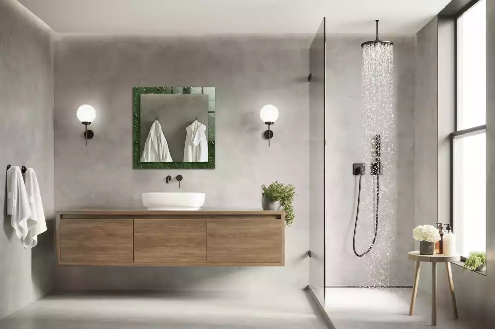 Miroir rectangulaire avec cadre imprimé motif feuilles vertes