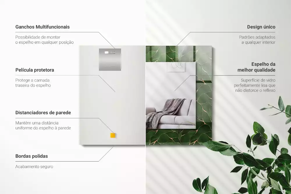 Miroir rectangulaire avec cadre imprimé motif feuilles vertes