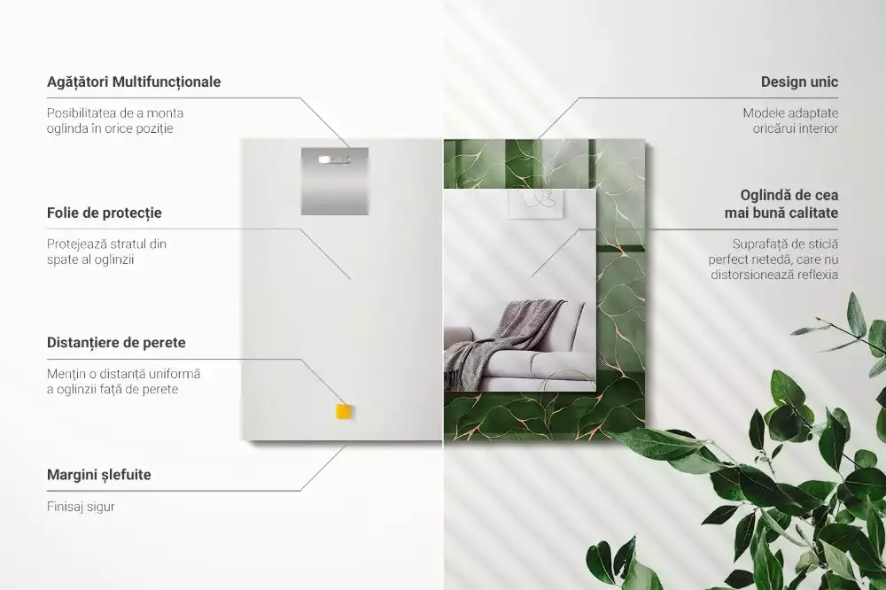 Miroir rectangulaire avec cadre imprimé motif feuilles vertes