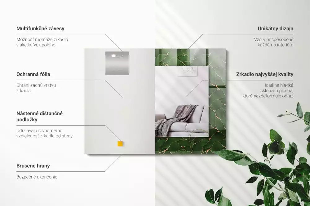 Miroir rectangulaire avec cadre imprimé motif feuilles vertes