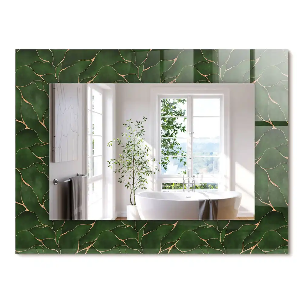 Miroir rectangulaire avec cadre imprimé motif feuilles vertes