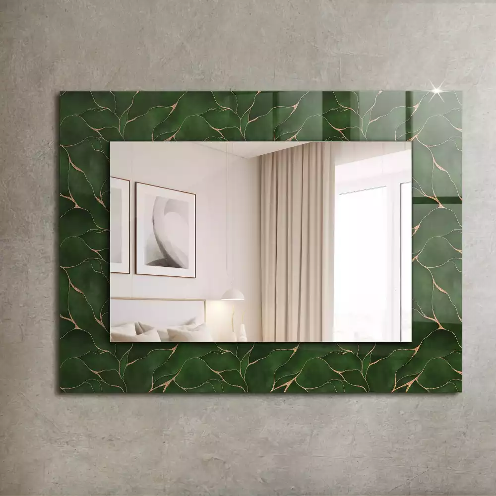 Miroir rectangulaire avec cadre imprimé motif feuilles vertes