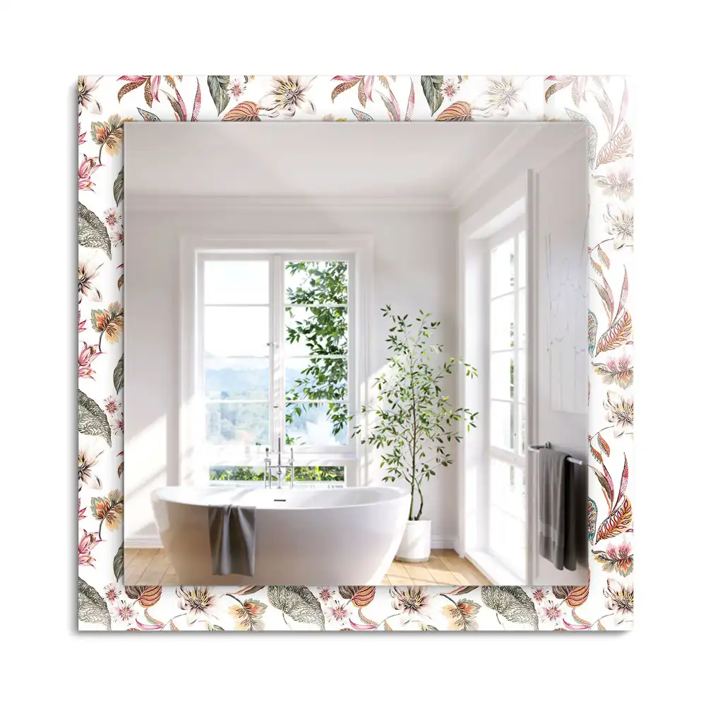 Miroir rectangulaire à cadre imprimé fleurs et feuilles