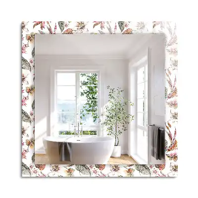 Miroir rectangulaire à cadre imprimé fleurs et feuilles