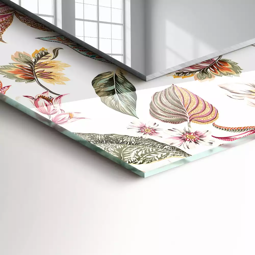 Miroir rectangulaire à cadre imprimé fleurs et feuilles