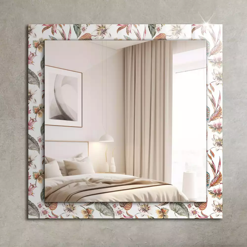 Miroir rectangulaire à cadre imprimé fleurs et feuilles