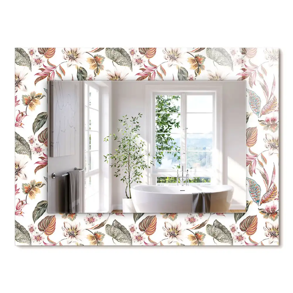 Miroir rectangulaire à cadre imprimé fleurs et feuilles
