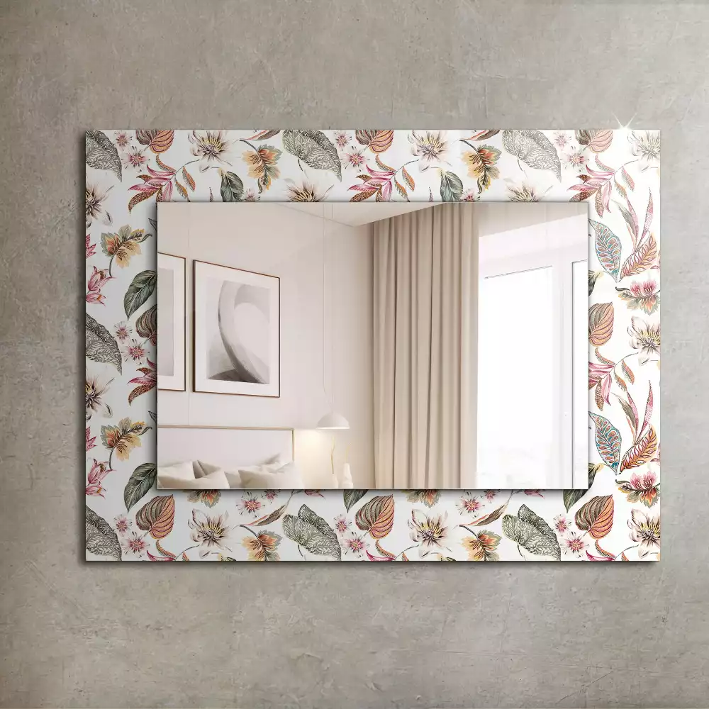 Miroir rectangulaire à cadre imprimé fleurs et feuilles