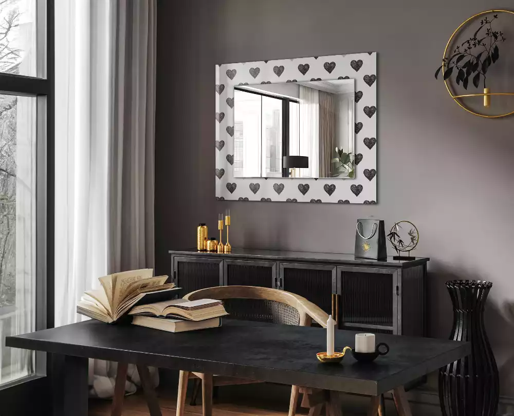 Miroir rectangulaire décoratif motif cœurs noirs