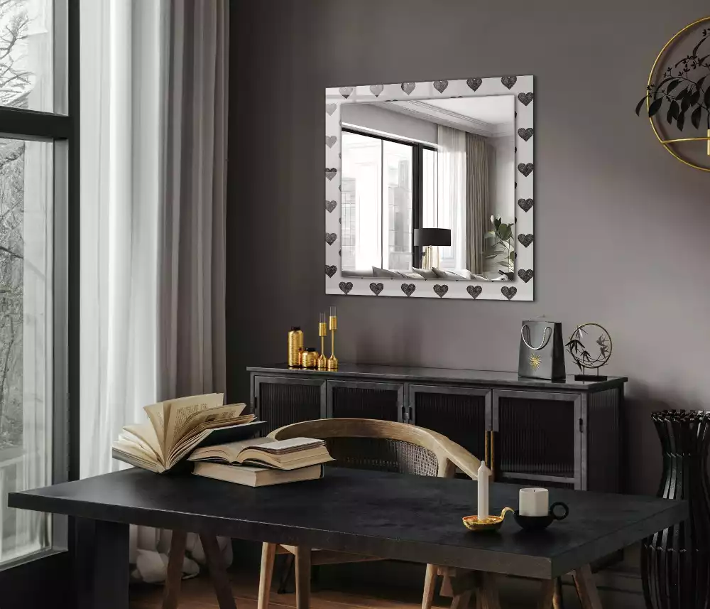 Miroir rectangulaire décoratif motif cœurs noirs