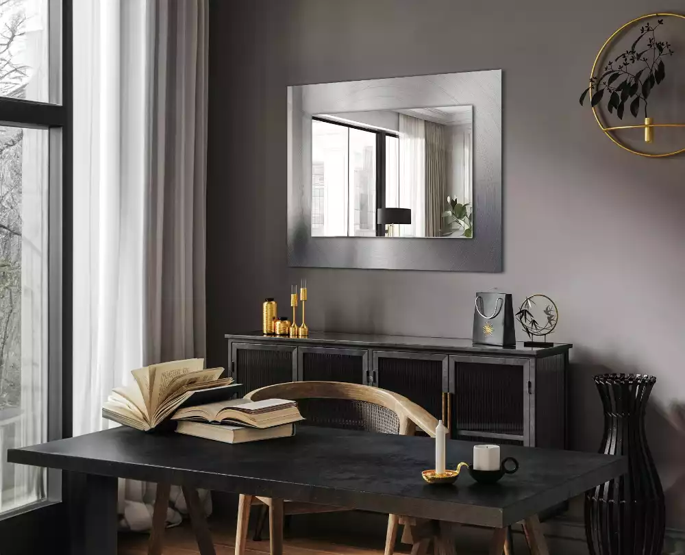 Miroir rectangulaire imprimé surface métallique ronde