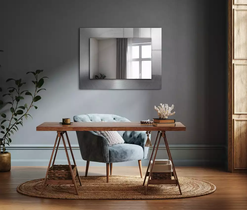 Miroir rectangulaire imprimé surface métallique ronde