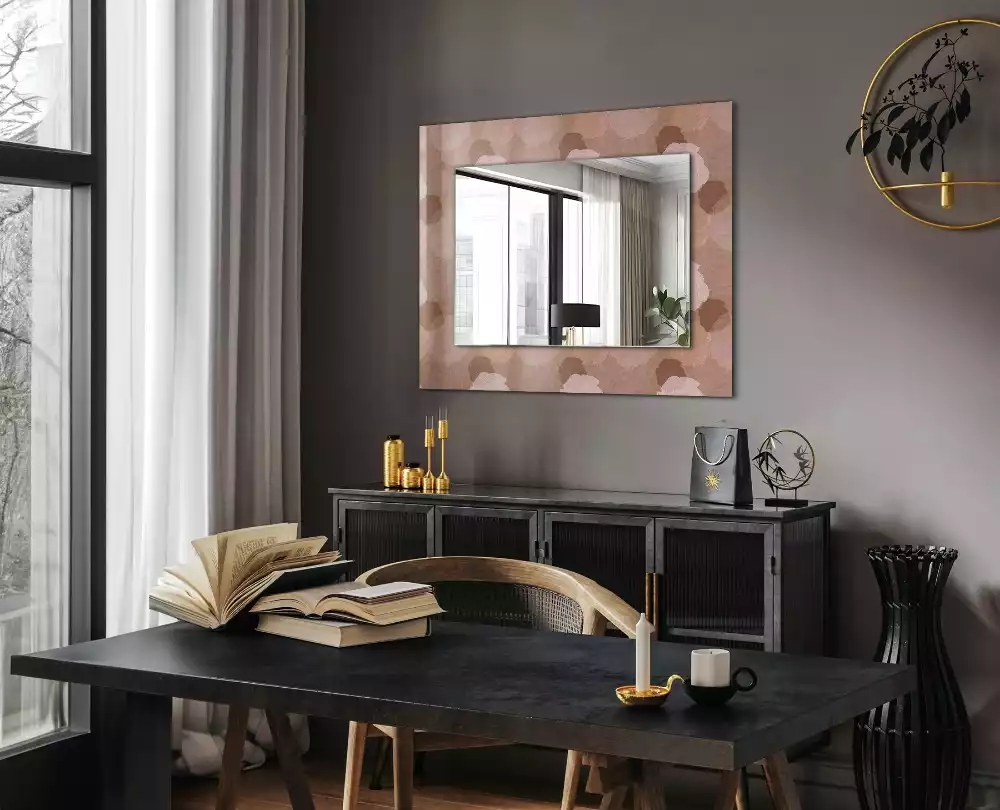 Miroir rectangulaire avec cadre imprimé fleurs de pivoines