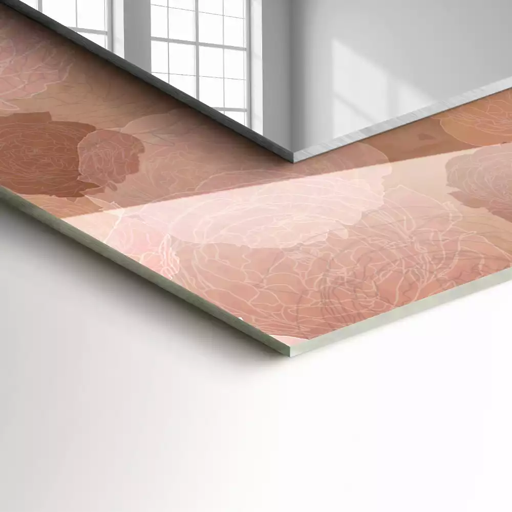 Miroir rectangulaire avec cadre imprimé fleurs de pivoines