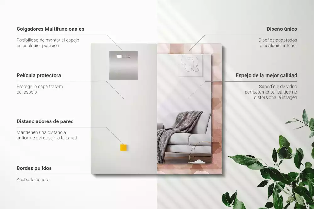 Miroir rectangulaire avec cadre imprimé fleurs de pivoines