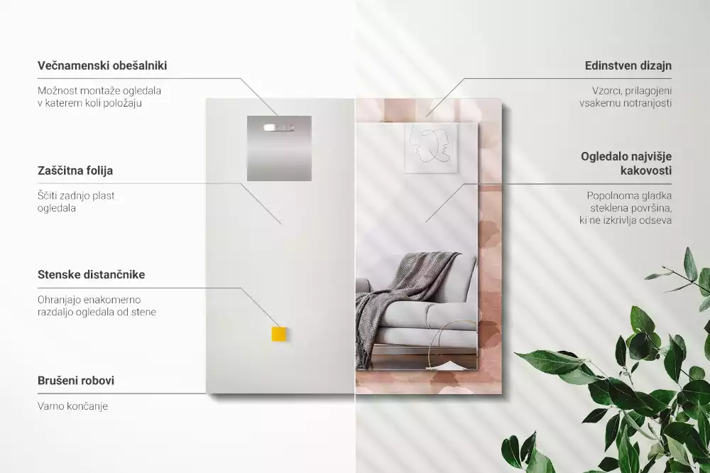 Miroir rectangulaire avec cadre imprimé fleurs de pivoines