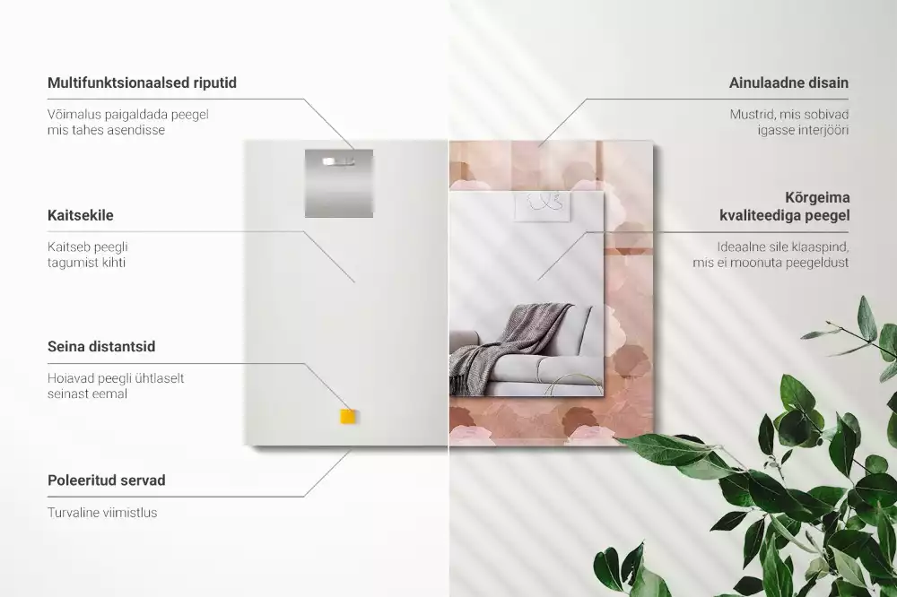 Miroir rectangulaire avec cadre imprimé fleurs de pivoines