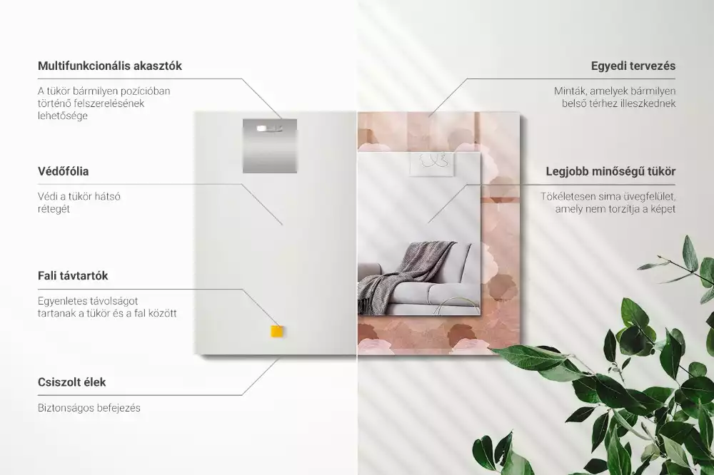 Miroir rectangulaire avec cadre imprimé fleurs de pivoines