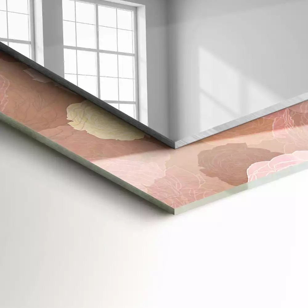 Miroir rectangulaire avec cadre imprimé fleurs de pivoines