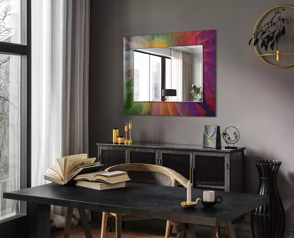 Miroir rectangulaire à cadre imprimé spirale abstraite colorée