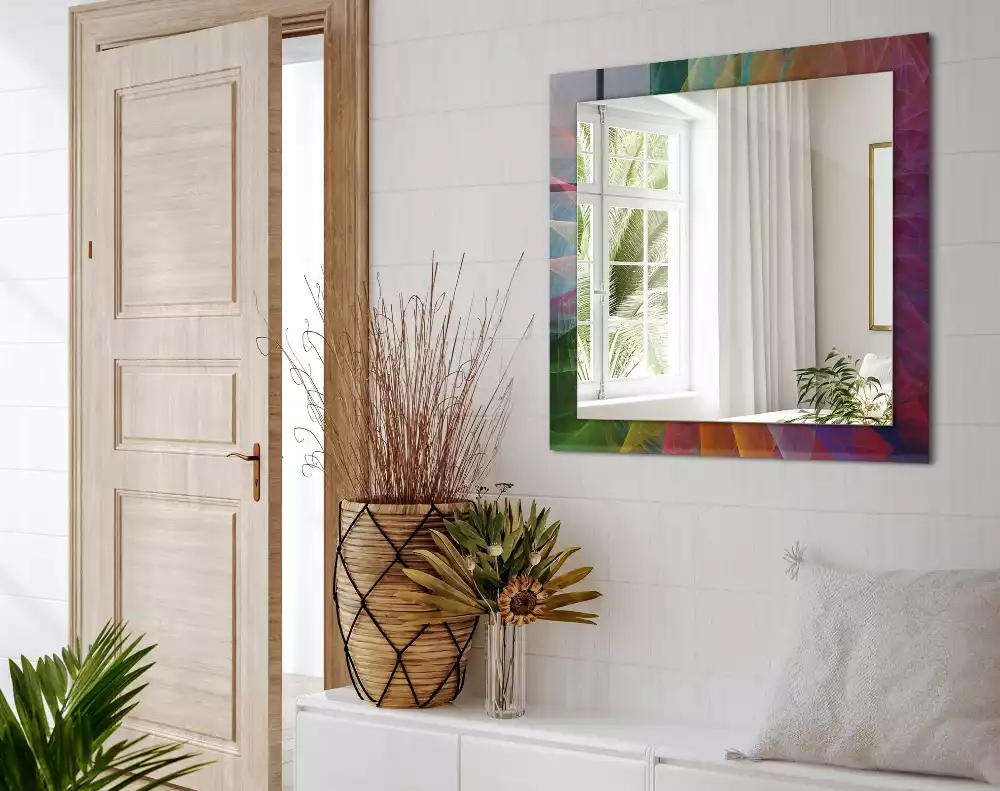 Miroir rectangulaire à cadre imprimé spirale abstraite colorée