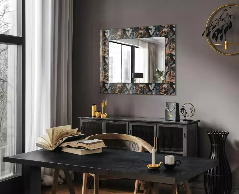 Miroir rectangulaire décoratif imprimé fleurs et feuilles