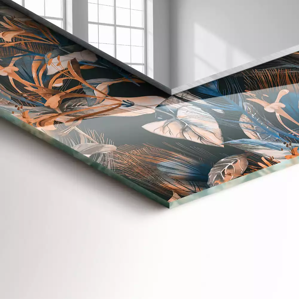 Miroir rectangulaire décoratif imprimé fleurs et feuilles