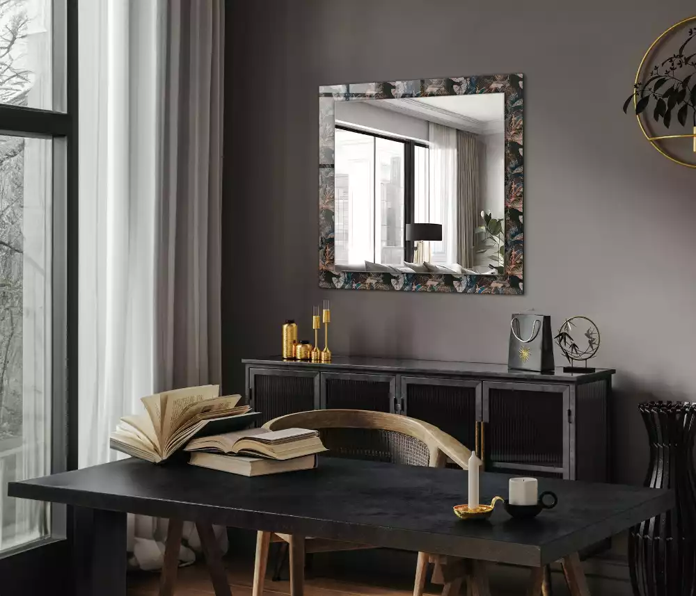 Miroir rectangulaire décoratif imprimé fleurs et feuilles