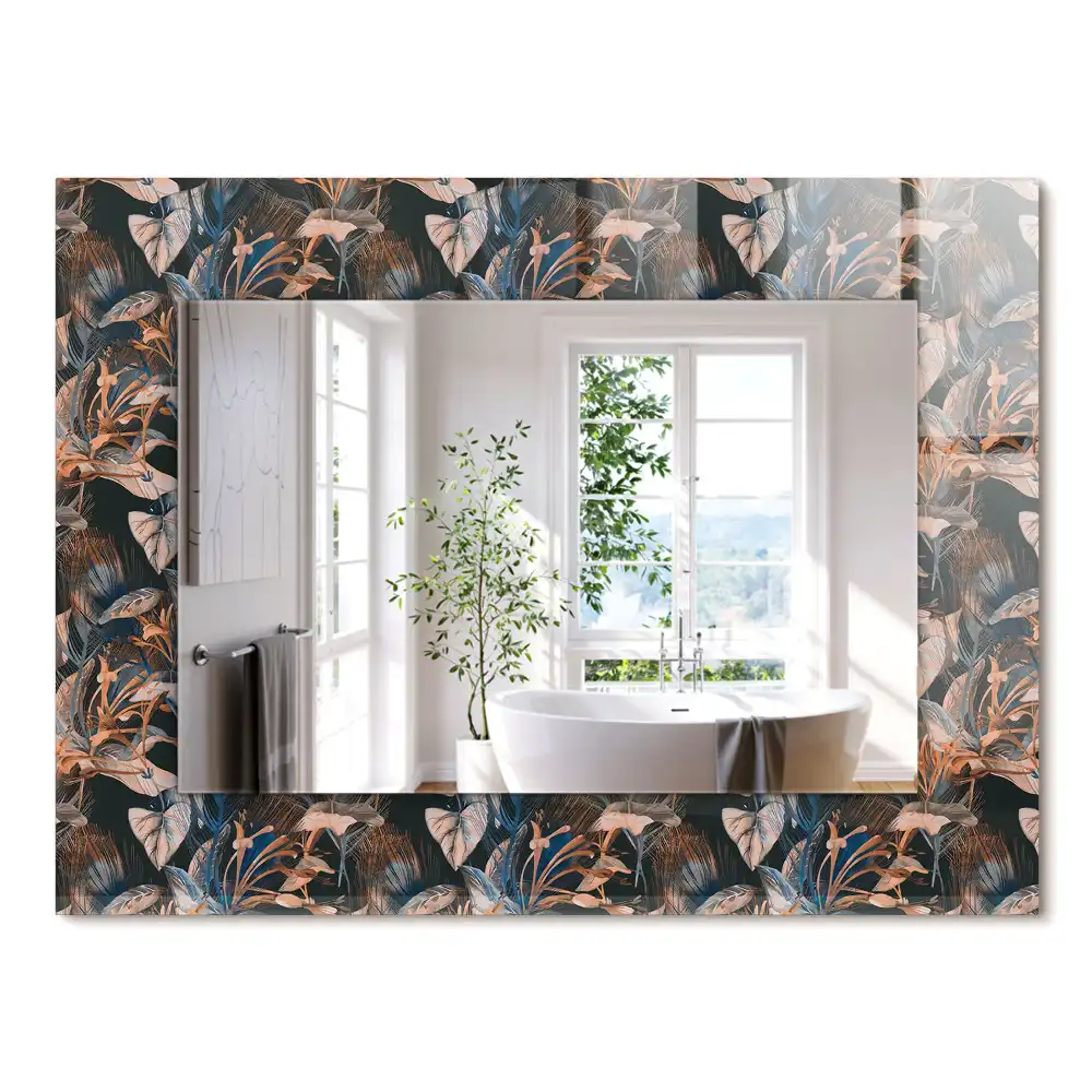 Miroir rectangulaire décoratif imprimé fleurs et feuilles