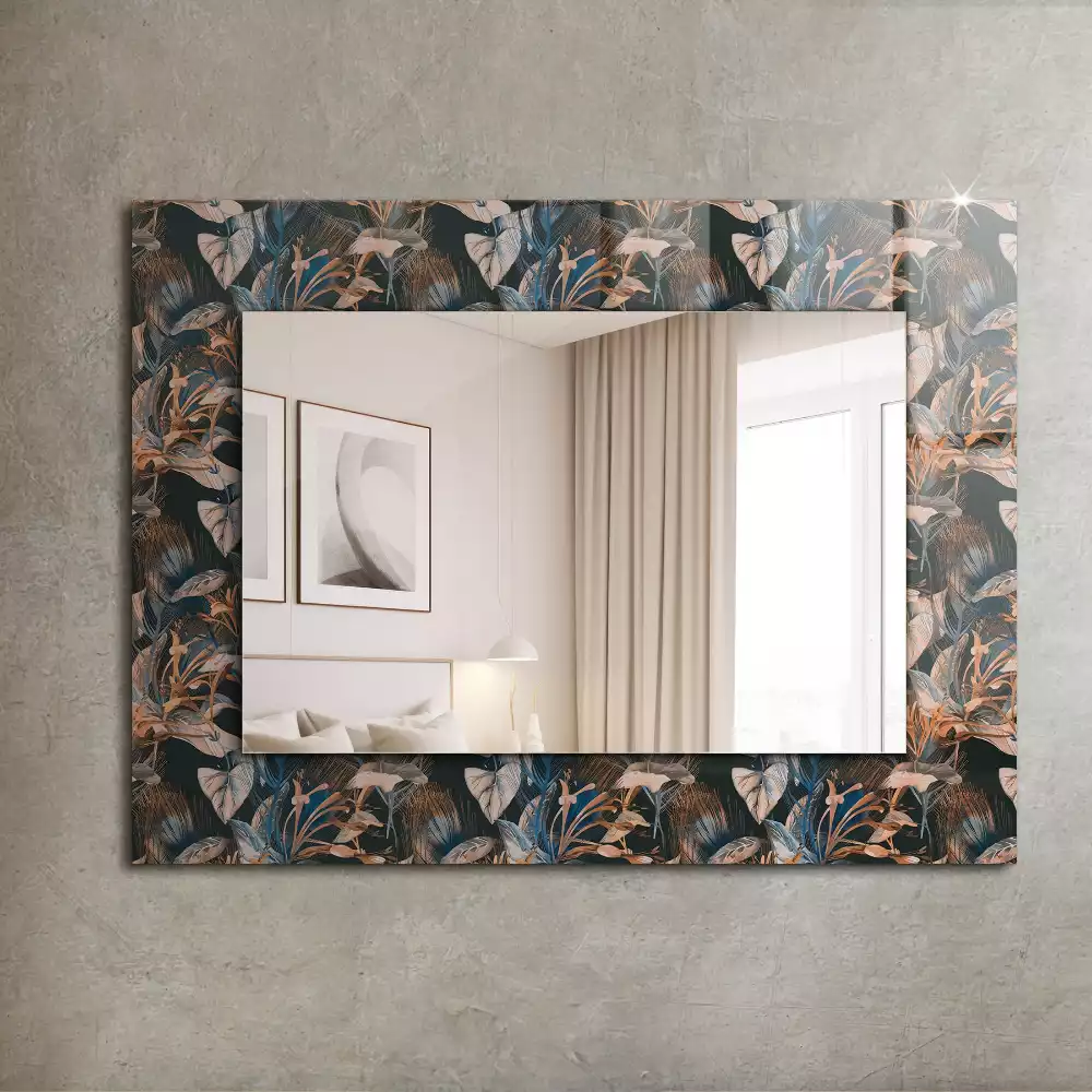 Miroir rectangulaire décoratif imprimé fleurs et feuilles