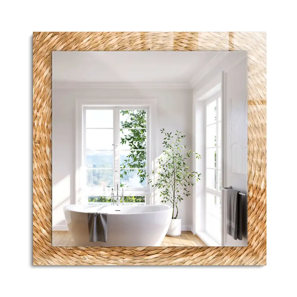 Miroir rectangulaire avec cadre imprimé tressage en osier