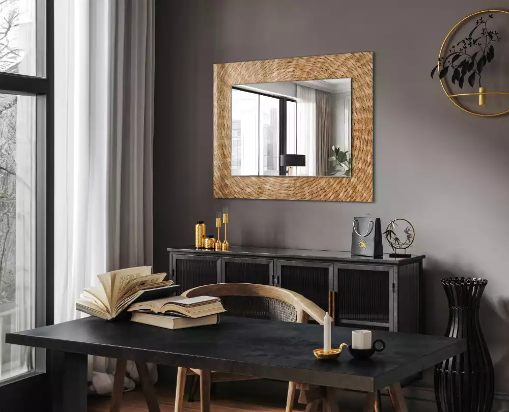 Miroir rectangulaire avec cadre imprimé tressage en osier