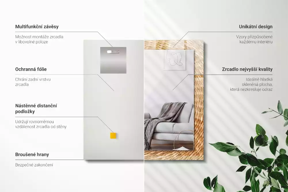 Miroir rectangulaire avec cadre imprimé tressage en osier