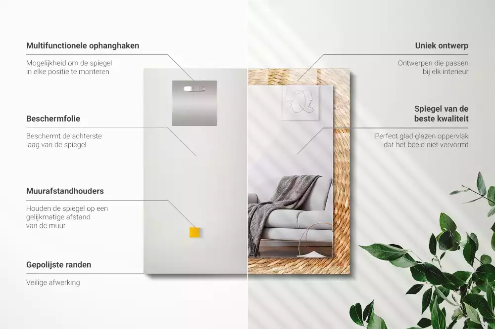 Miroir rectangulaire avec cadre imprimé tressage en osier