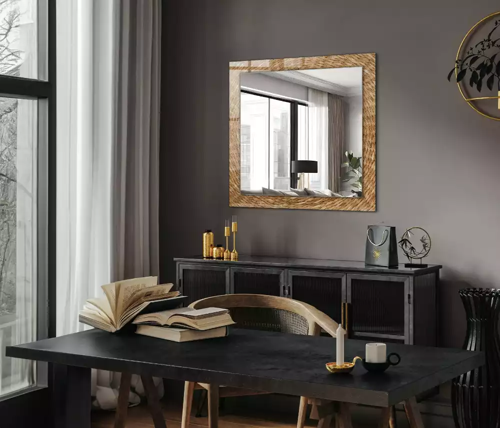 Miroir rectangulaire avec cadre imprimé tressage en osier