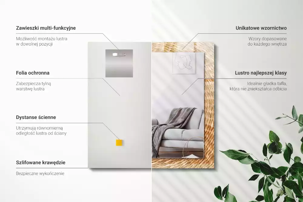 Miroir rectangulaire avec cadre imprimé tressage en osier
