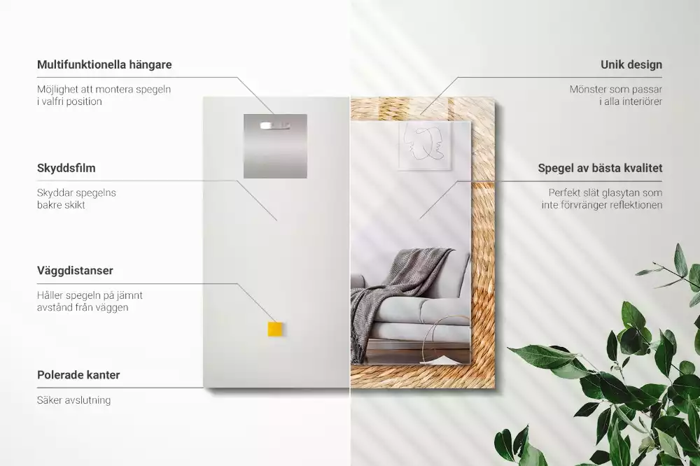 Miroir rectangulaire avec cadre imprimé tressage en osier