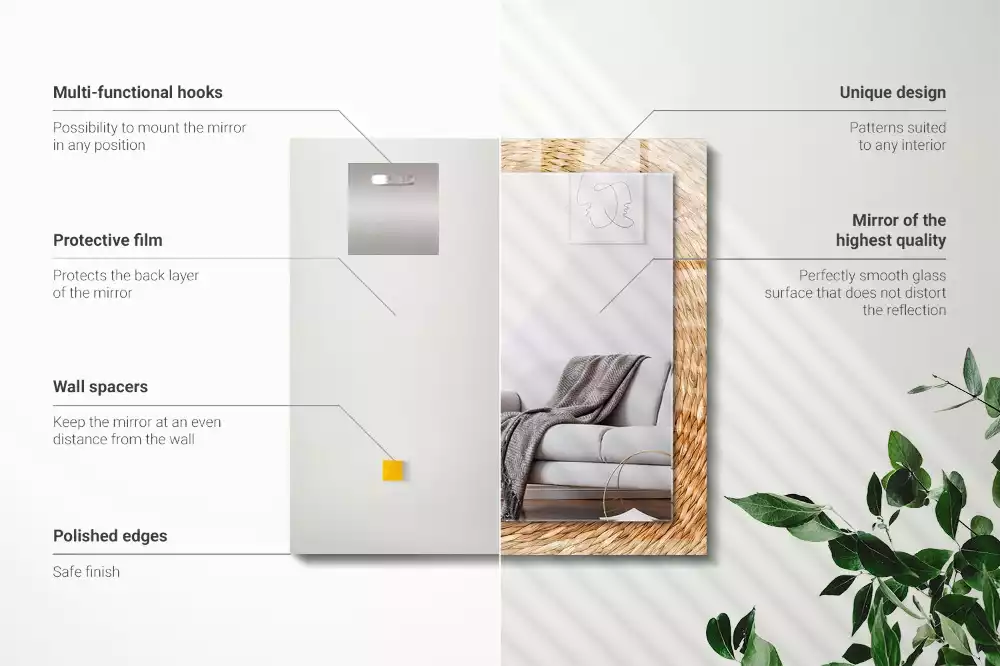 Miroir rectangulaire avec cadre imprimé tressage en osier