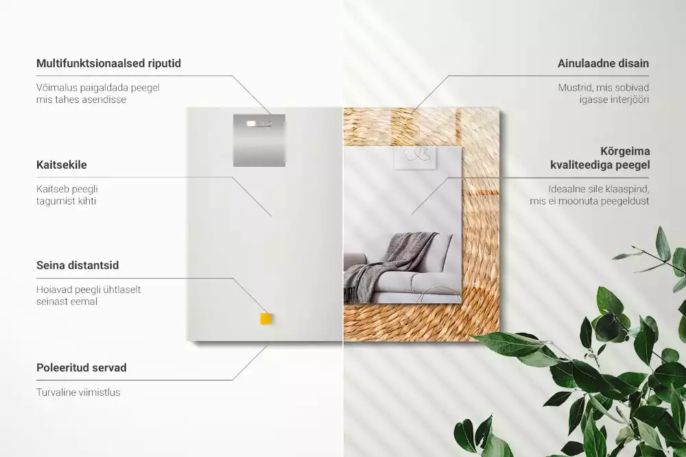 Miroir rectangulaire avec cadre imprimé tressage en osier