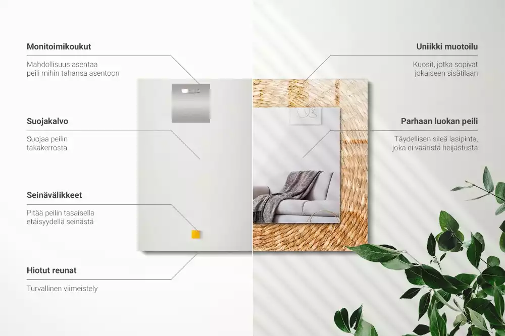 Miroir rectangulaire avec cadre imprimé tressage en osier