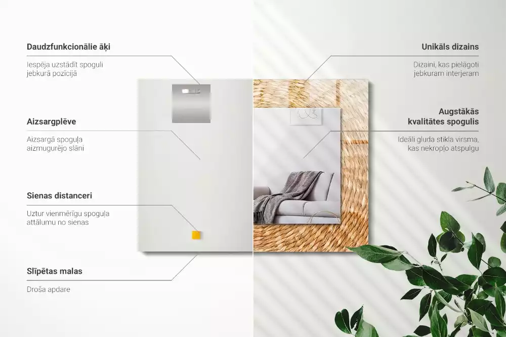 Miroir rectangulaire avec cadre imprimé tressage en osier