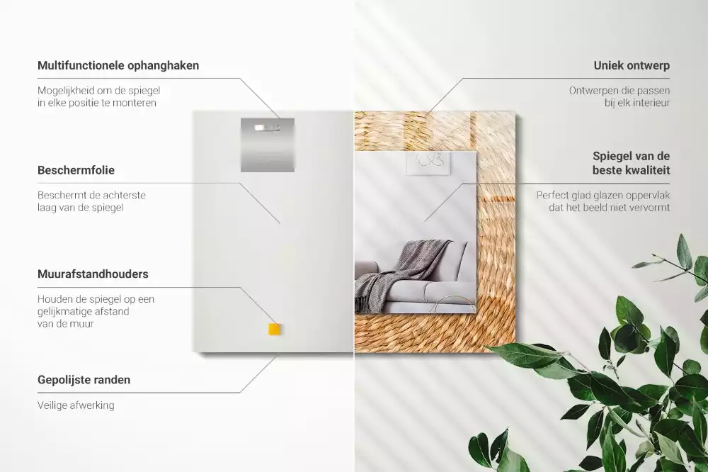 Miroir rectangulaire avec cadre imprimé tressage en osier