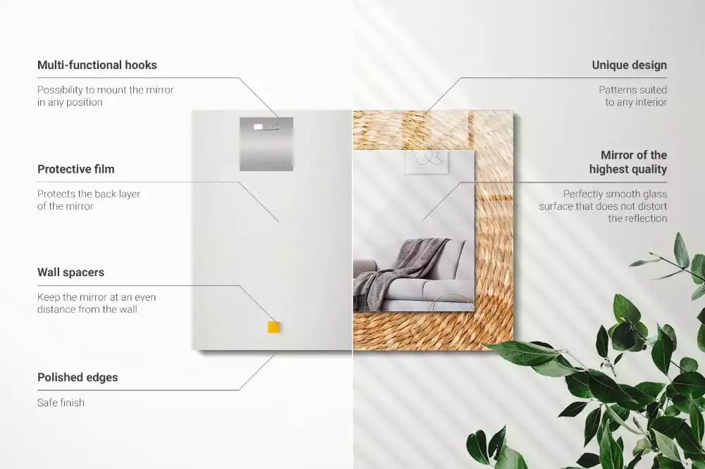 Miroir rectangulaire avec cadre imprimé tressage en osier
